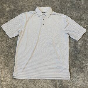 EC FootJoy White / Navy Stripped Golf Shirt - Size Large